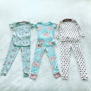 Kickee Pants Angel Dear Pajama Lot(3)  4T Bamboo Girls Sleepwear Floral Hearts